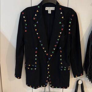 MAXILOU Black rhinestone bling blazer jean jacket,M